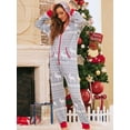 thumbnail image 4 of Avamo Women Long Sleeve Zipper Front Hooded Jumpsuit Sleepwear Onesie Pajamas Set With Pocket Ladies Loose Plaid Romper Playsuit, 4 of 7