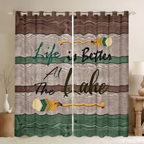 jejeloiu Bohemian Lake Paddle Black Out Curtains,Brown Green Wooden Curtains Pack of 2 (42x63 Each) For Men Women