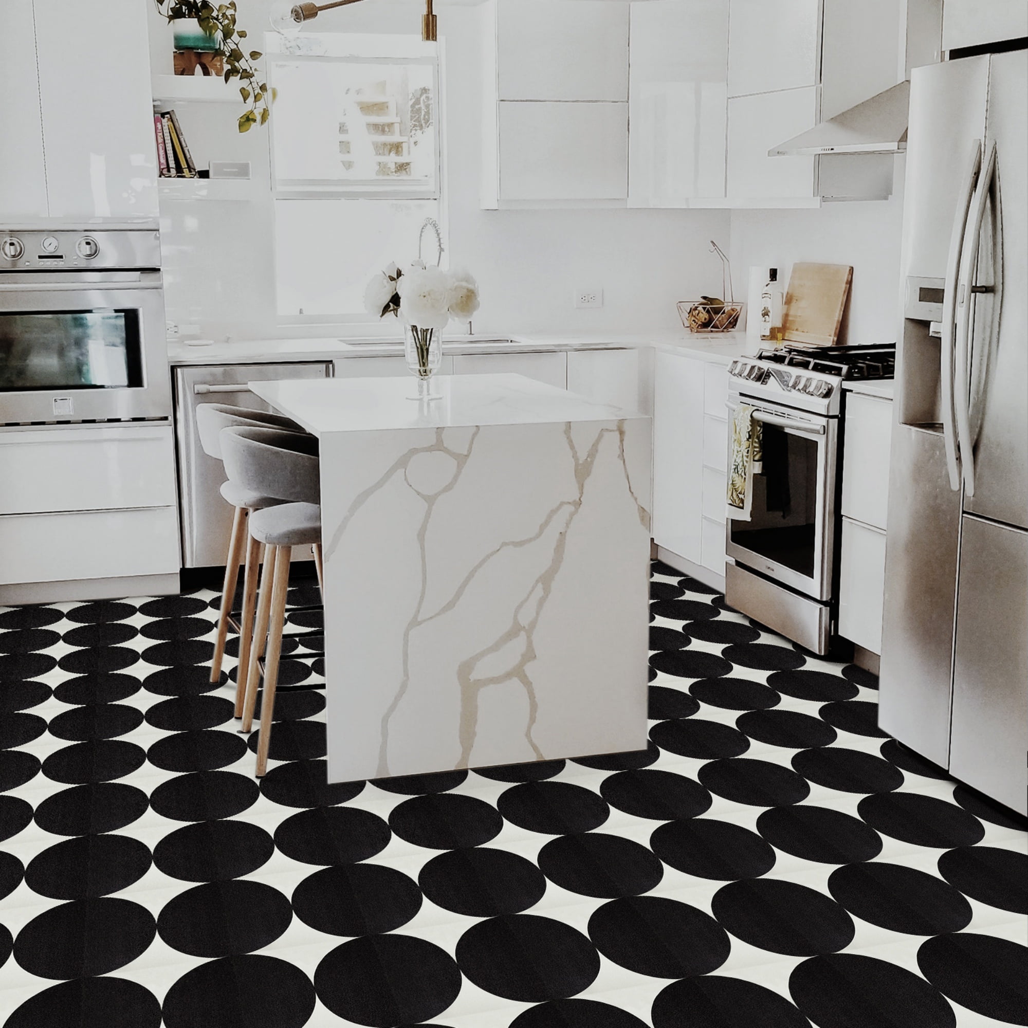 (3 pack) Abyssaly 12" x 12" (10Pcs) Peel and Stick Floor Tile Vinyl Flooring Removable Self- Adhesive for Bathroom, Kitchen (Black and White)