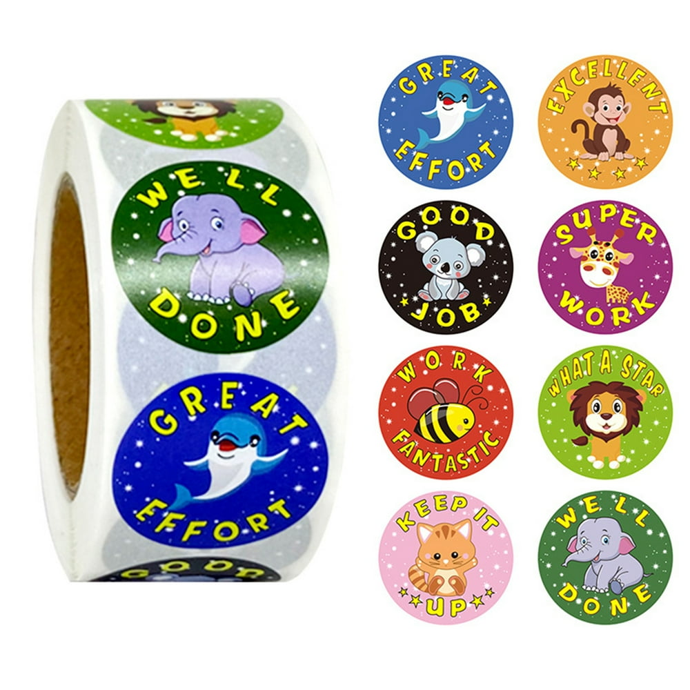Yesbay 500pcs Waterproof Animal Roll Stickers Kids Reward Decals Ornament Decor,Stickers C,C