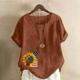 thumbnail image 2 of lcziwo Women Patriotic T Shirt Plus Size Linen Stars Stripes Short Sleeve Shirts Patriotic Graphic Memorial Summer Crew Neck T Shirt Brown XXXXXL, 2 of 5