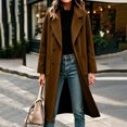thumbnail image 4 of IUYRTFE Women's Long Overcoat Lapel Collar Button Down Knee Length Coat with Pockets Lined, 4 of 9