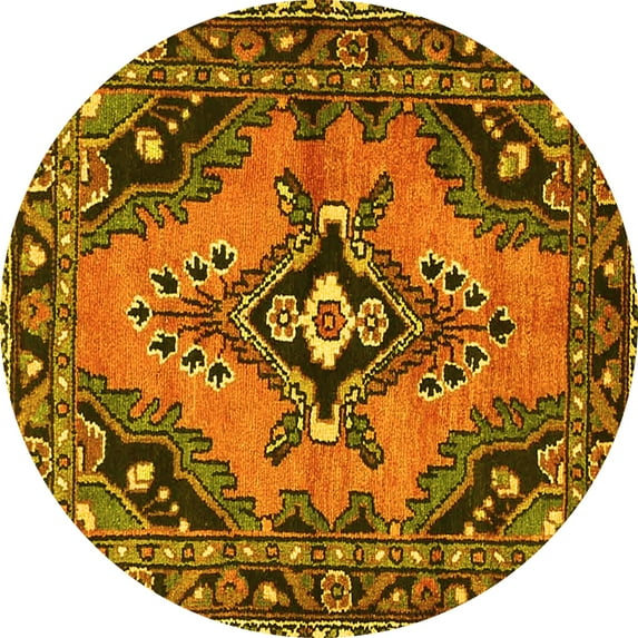 Ahgly Company Machine Washable Indoor Round Medallion Yellow Traditional Area Rugs, 5' Round