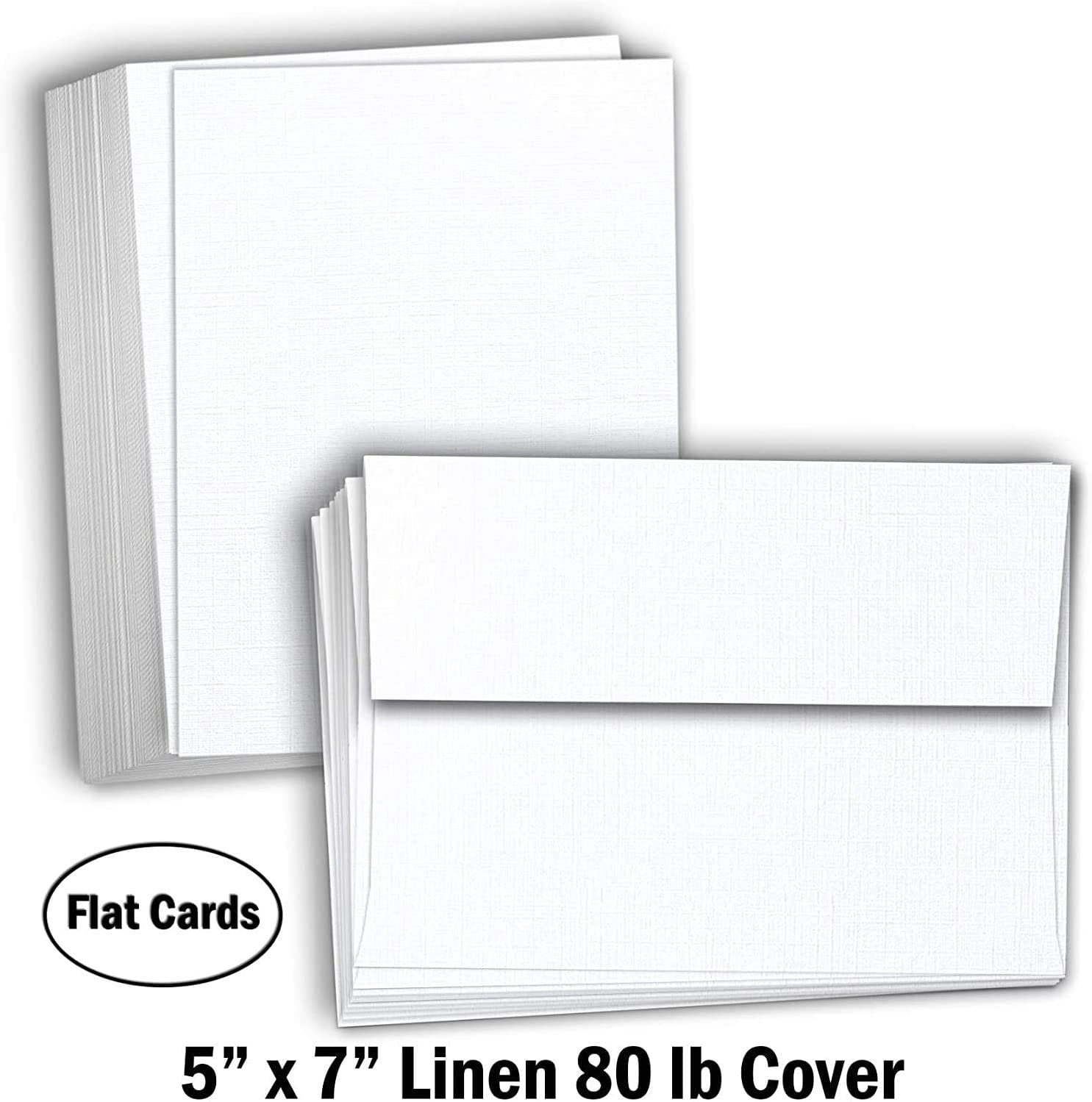 Hamilco White Linen Cards and Envelopes - Flat 5" x 7" Cardstock Paper 80lb Cover 50 Pack