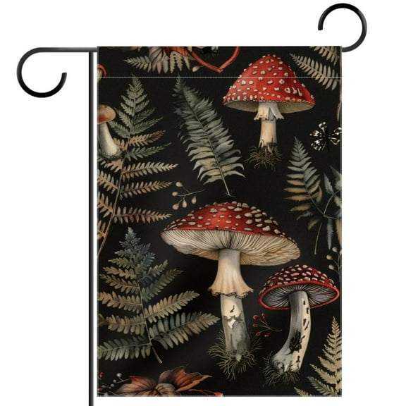Mushroom Forest Plants Pattern Decorative Garden Flag for All Seasons, 12 x 18 Inch Small Vertical Double Sided Outside Decoration for Yard Farmhouse