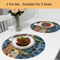 thumbnail image 5 of Navy Blue Brown Round 13 Inch Placemats Set of 2, Rustic Farmhouse Dog Paw Vintage HeatResistant Non Slip Place Mats for Dining Table, Wipeable Braided Kitchen Table Mats for Housewarming, 5 of 9