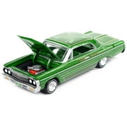 Diecast 1964 Chevrolet Impala Lowrider Green Metallic with Graphics and Green Interior "Racing Champions Mint 2023" Release 1 1/64 Diecast Model Car by Racing Champions
