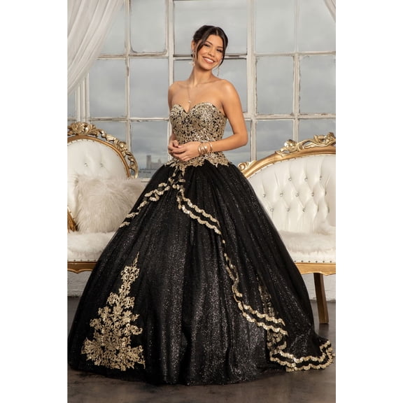 Women's Elizabeth K Strapless Glitter Ball Gown Gl3022 Black Size S