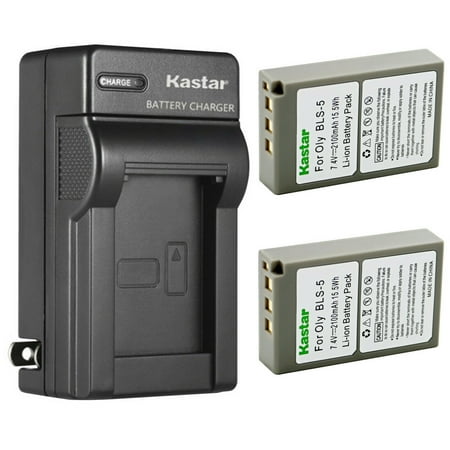 Image of Kastar 2-Pack Battery and AC Wall Charger Replacement for Olympus BLS-5 PS-BLS5 BLS-50 Battery Olympus E-400 E-410 E-420 E-450 E-600 E-620 E-P1 E-P2 E-P3 E-PL1 E-PL1s E-PL2 E-PL3 Camera