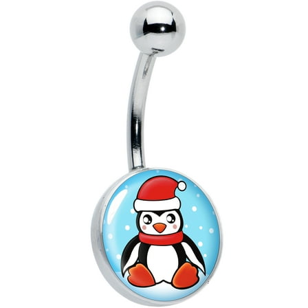 Body Candy Womens 14G 316L Stainless Steel Navel Ring Piercing Snowfall Holiday Penguin Belly Button Ring