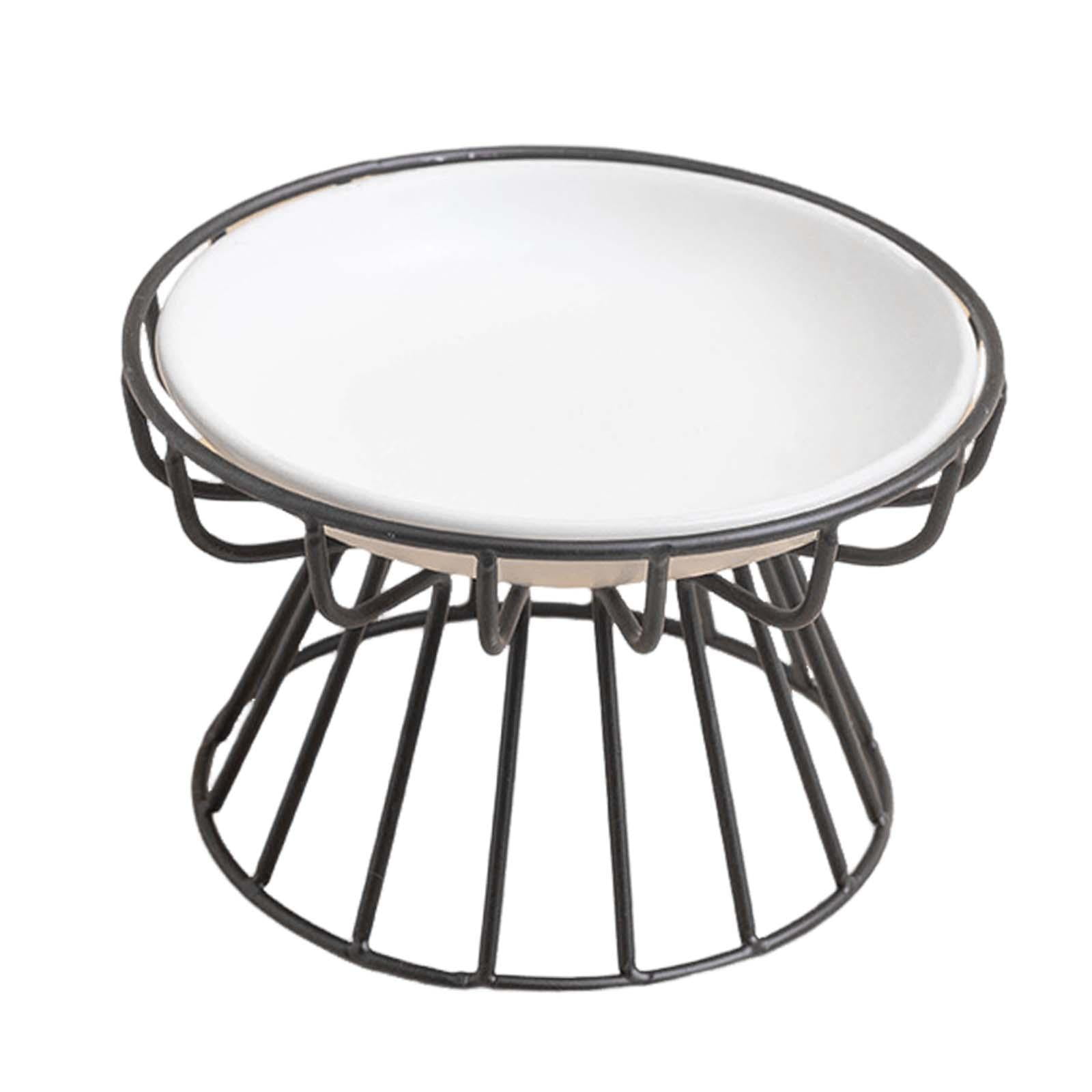 Fzaqwen Elevated Cat Feeder Bowl Ceramic Dish Iron Rack Minimalist Anti Slip Easily Wash Style G