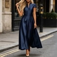 thumbnail image 4 of Short Sleeve Formal Dress Elegant Bodycon Ruched Cocktail Wedding Guest Dresses for Women Fall Navy M, 4 of 7