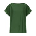 thumbnail image 2 of Fashion Olyvenn Linen Shirts for Women Plus Size Short Sleeve Casual Beach Top Crewneck Loose Fit Vintage Plain Summer Tshirt Blouses Army Green S, 2 of 6
