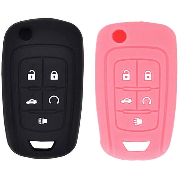 2 Pack Soft Rubber Silicone Keyless Entry Car Key Fob Cover Protector Case for Chevrolet Equinox Camaro Cruze Malibu Sonic Volt Park OHT01060512 KR55WK50073 13504199 13500221, Black/Pink