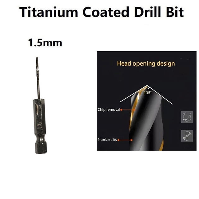 1 Pcs HSS High Speed Steel Titanium Coated Drill Bit Set 1/4 Hex Shank 1.5mm