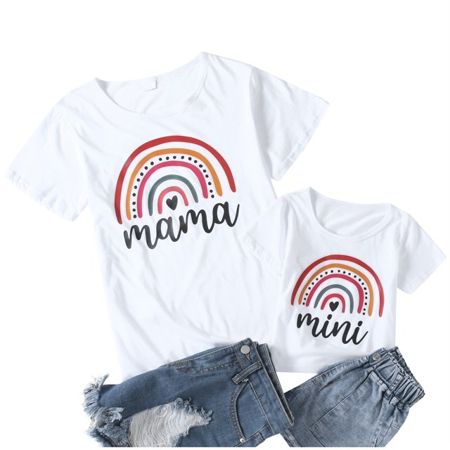 Gibobby Tirantes Para Camisa Tops, conjuntos familiares, camisa de verano, ropa corta, manga de arcoíris para mamá, blusa para mujer, camiseta informal a juego conmigo(Blanco, XXL)