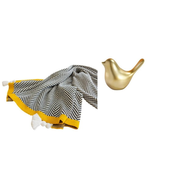 Manta de punto,Manta de punto decorativa para el hogar,Manta nórdica de estilo rústico,suave y reconfortante,Figura de pájaros,Figura de pájaro dorado,decoración del hogar,estatua de animal