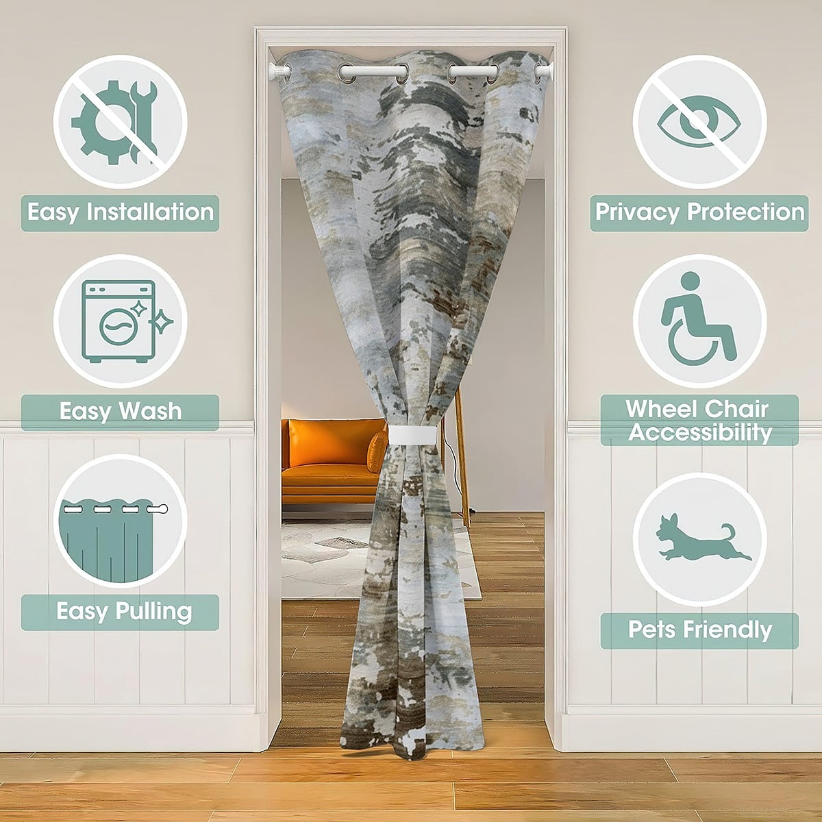 Watercolor Tie Dye Door Curtains for Doorways Privacy,Modern Abstract Blackout Curtain,Taupe Grey Ombre Door Drape,Contemporary Grunge Aesthetic Closet Curtain (Taupe Grey,34"W X 80"L)
