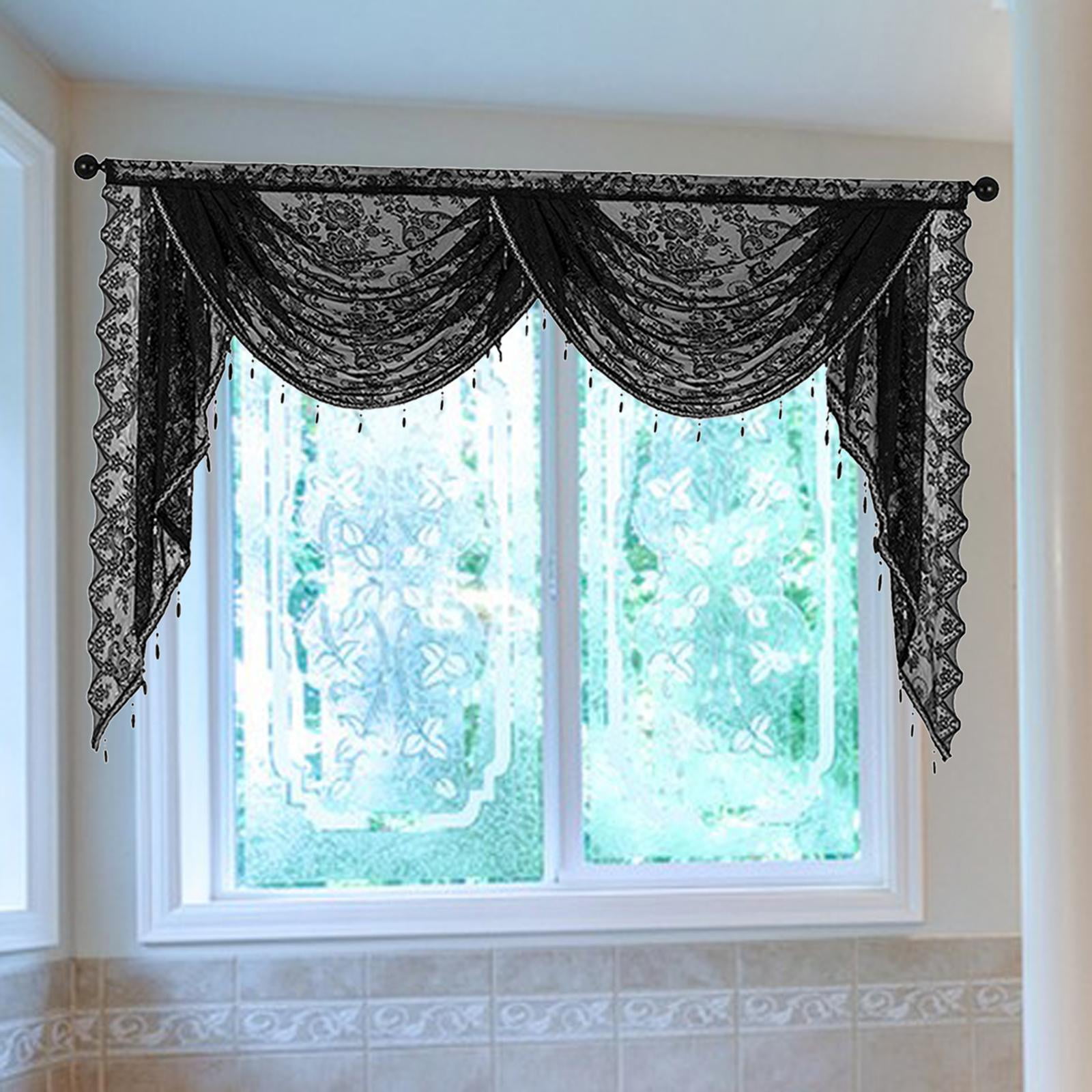 Fancyes Waterfall Window Valance Vintage Design Breathable Elegant Romantic with Bead Tassels Swag Valance for Cafe Curtains Bathroom Width 150cm