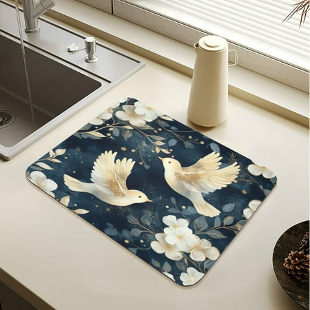 

Wobogo Happy Flying Birds Dish Drying Mats Diatomaceous Earth Super Absorbent Non-slip Rubber Sole 19.7×15.7in