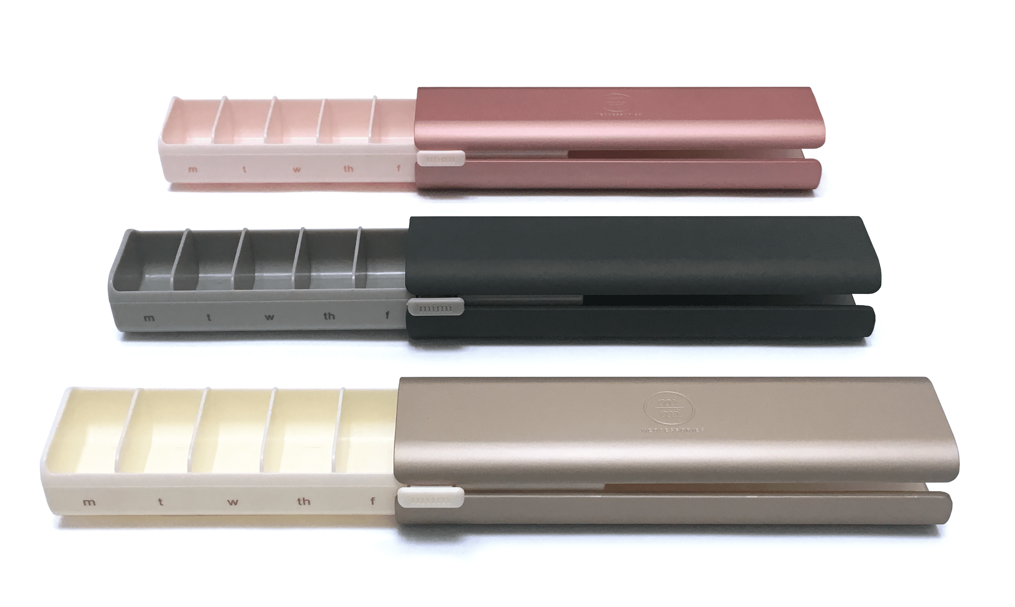 7 Day Pretty Pillbox | Wide Weekly Pill Organizer | for Vitamins, Supplements & Pills | Champagne