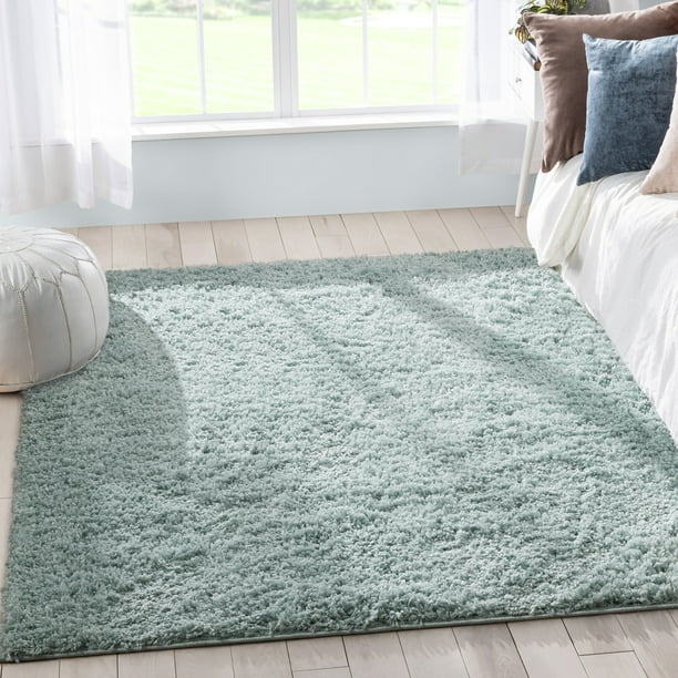 Well Woven Elle Basics Emerson Shag Seafoam Green Textured Area Rug