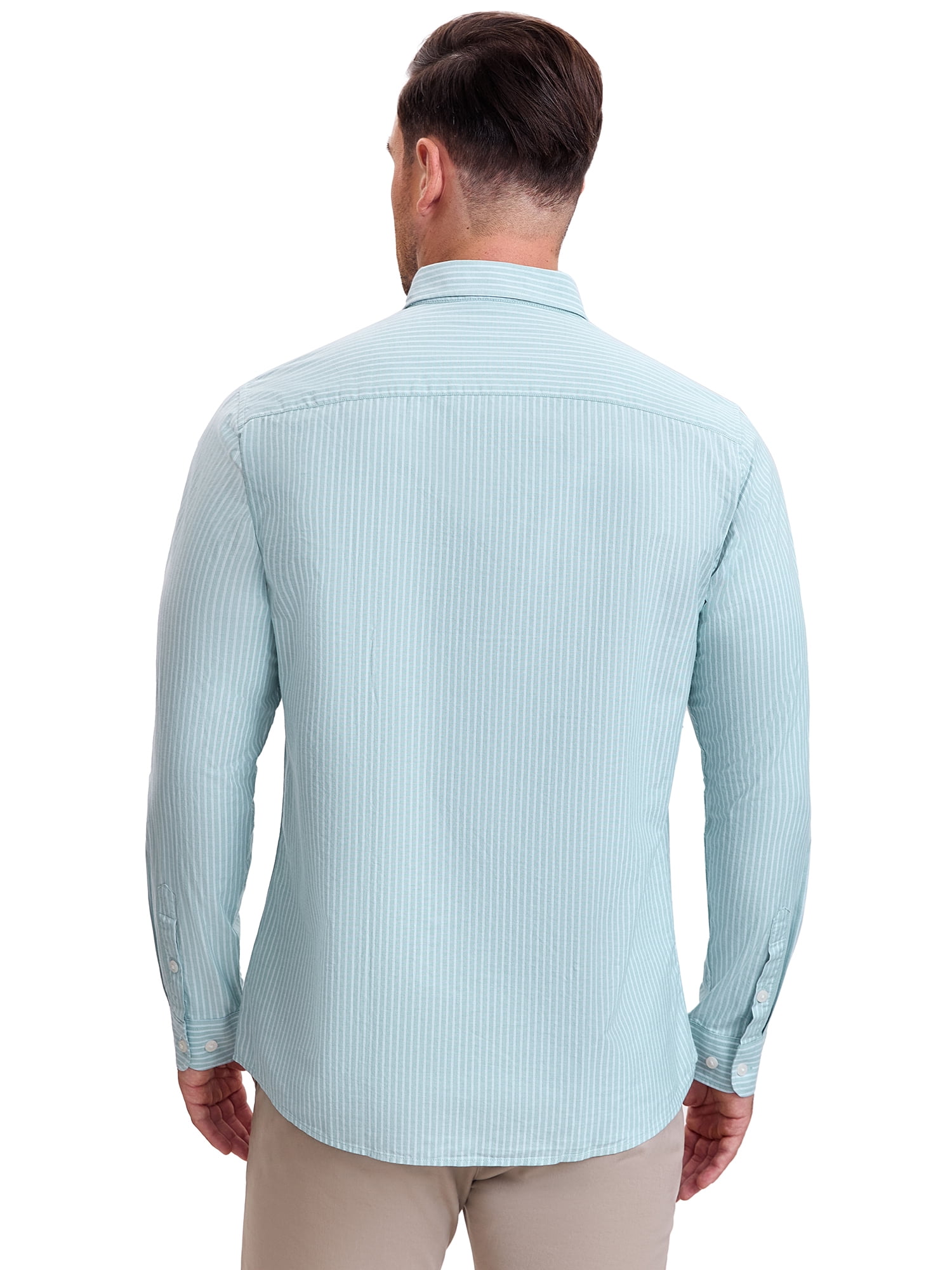 DARING DIVA Men's Stripes Long Sleeved Button Down Business Dress Shirts L Light Green
