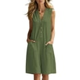 thumbnail image 2 of Binmer Women's Sleeveless V Neck Button Knee Length Romper with Pocket,Casual Summer Jumpsuit Army Green,Women's Plus L, 2 of 8