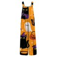 thumbnail image 6 of HAJWOH Halloween Pants Women Print Linen Cotton Jumpsuits Rompers Plus Size Loose Fit Jumpers Pants with Pockets(Orange,XL), 6 of 6