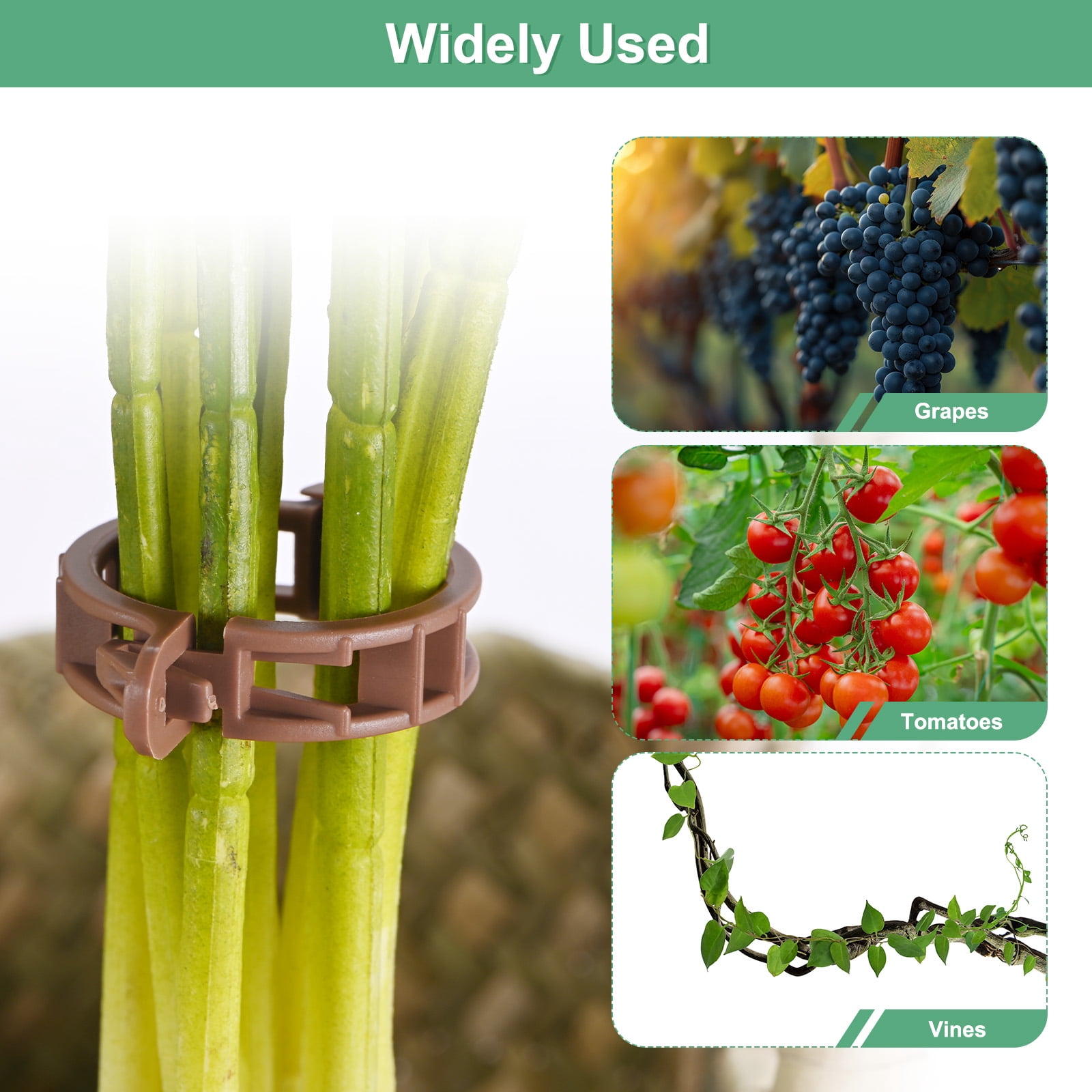 Uxcell 200-Pack Tomato Clips, Plastic Trellis Plant Support Clips, Reusable Garden Clips for Tomato/Grape/Vine Plants [Brown]