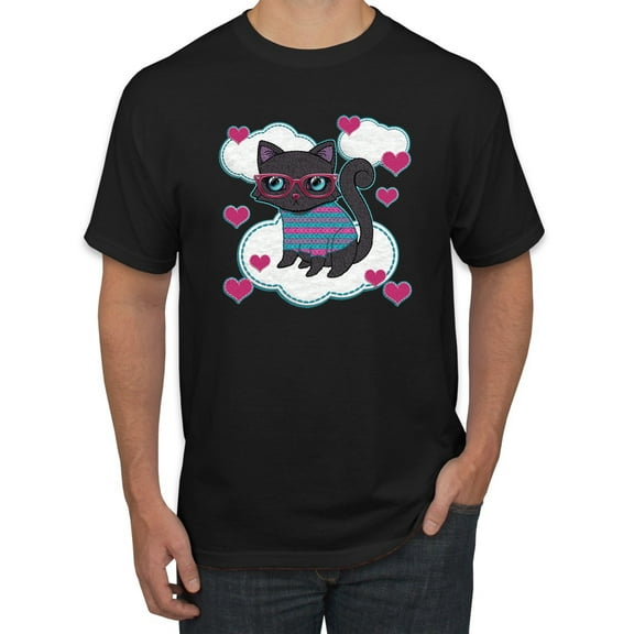 Wild Bobby, Cute Geek Smart Kitten Cat Wearing Glasses, Animal Lover, Men Graphic Tees, Black, Small
