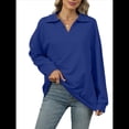 thumbnail image 2 of de Larga con Cuello en V para Mujer, Sudaderas Ligeras, Ropa de Moda de Otoño 2025. Azul Real XL, 2 of 10