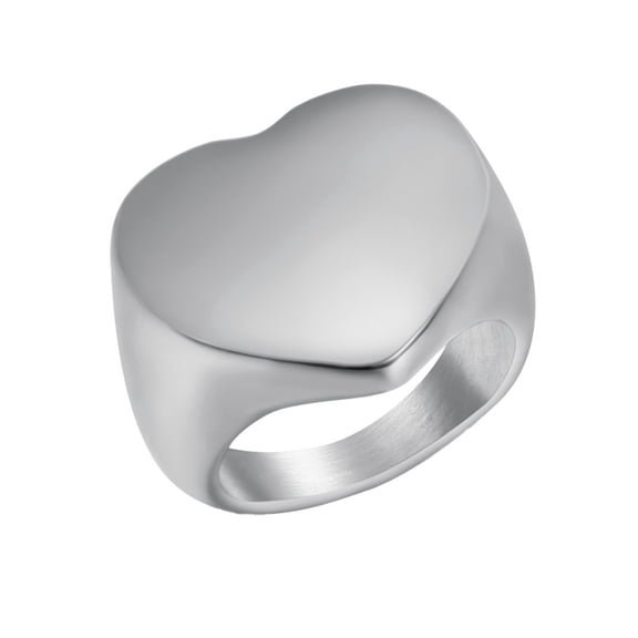PAURO Women's Stainless Steel Chunky Heart Ring Simple Plain Signet Statement Rings 22mm Silver Size 13