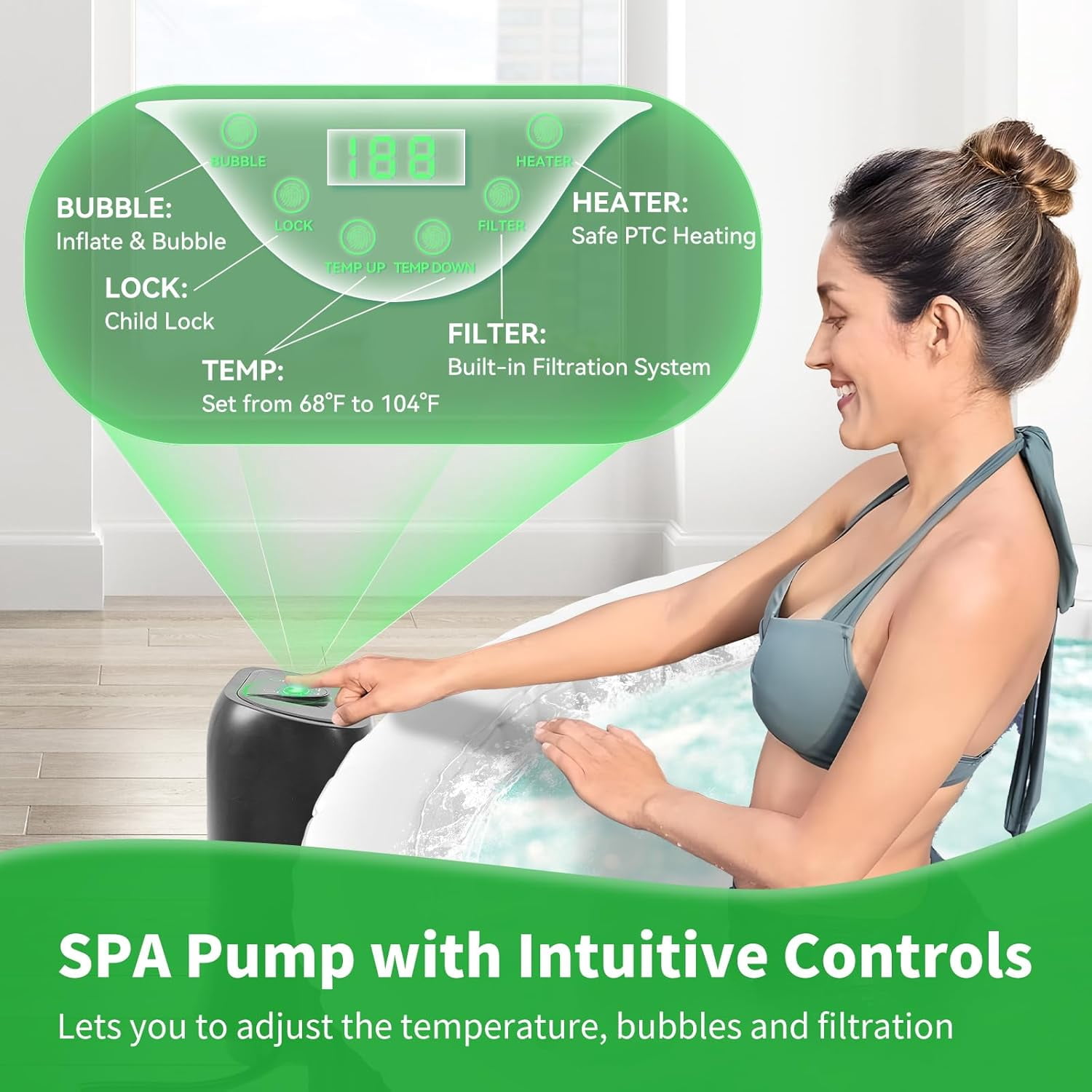 Slsy 2-4 Person Inflatable Hot Tub, Round Blow Up Portable Hot Tub, Leak-Proof PVC Outdoor Spa with 120 Strong Air Jets, Heater Pump and Insulated Cover, 71” X 71”X 25”