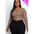 thumbnail image 2 of Plus Size Ribbed Long Sleeve Top with Wrap Front Design, 2 of 11