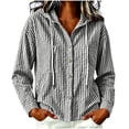 thumbnail image 3 of Teylalorva Women's Striped Hooded Button-Up Cardigan Long Sleeve UV Protection Casual Lightweight Denim Blouse Jacket Black Size L, 3 of 6