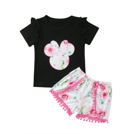 

luethbiezx Toddler Kids Baby Girl Summer Outfit Clothes Shirt Tops+Shorts Pants Set 2PCS