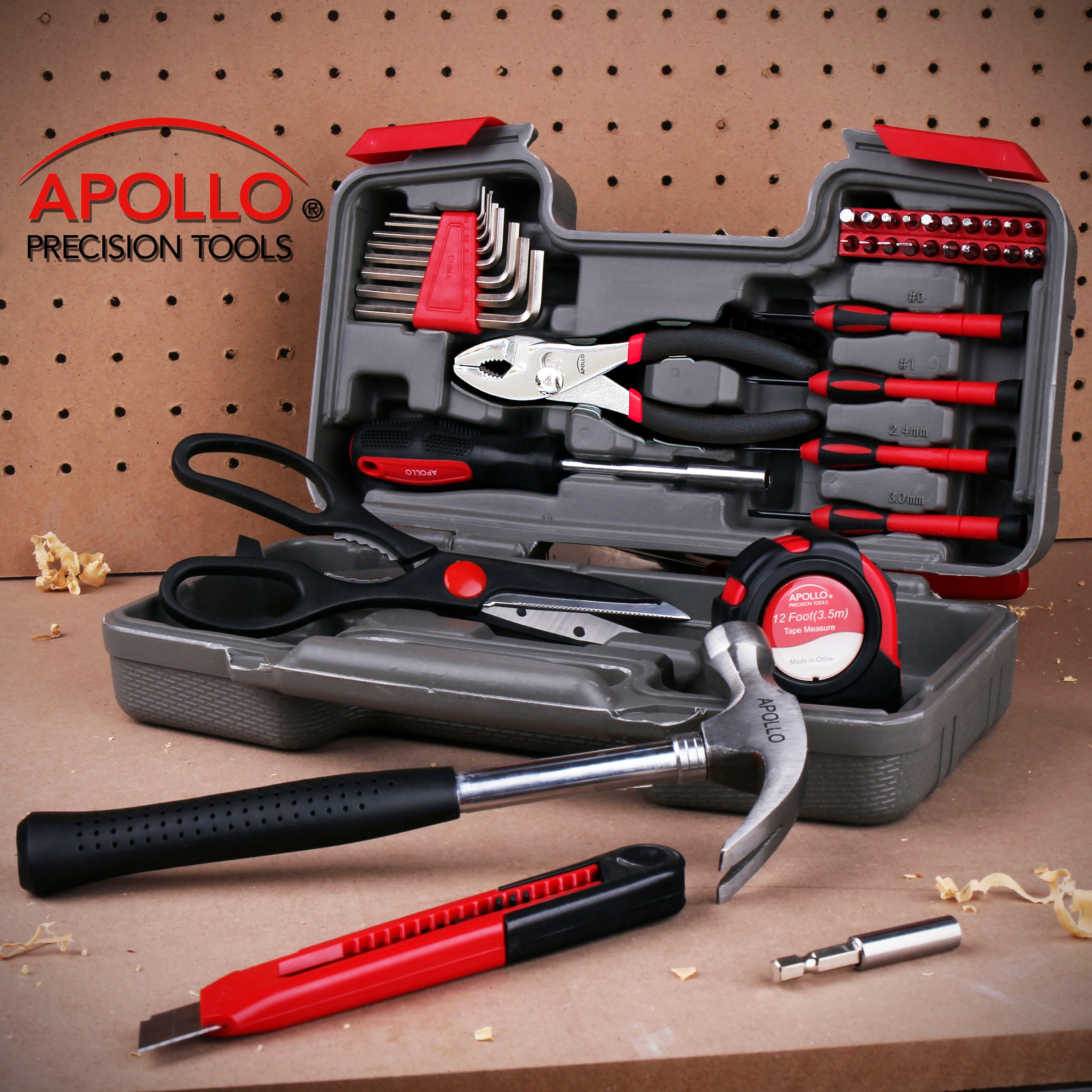 Apollo Tools 39 Piece General Tool Kit W/ Hard Case Hammer Pliers