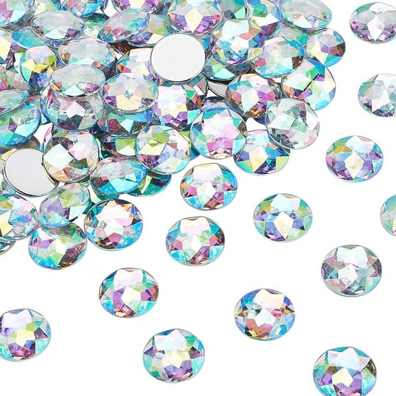 1 Set 200PCS Crystal Rhinestones Flat Round Transparent AB Acrylic Gemstones Glitter Gems Large Diamonds for DIY Jewelry Making Wedding Art Crafts Decorations Clothes Shoes 25x5.5mm