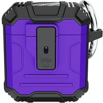 ELEHOLD AirPods Case for Airpods 2 & 1, Secure Lock Clip Full-Body Hard Shell Rugged Anti-Drop Shockproof Protective Case with Carabiner for Apple Airpods 2 &1,Purple