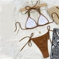 thumbnail image 3 of QLEICOM Women's Swimsuits High Waisted Tummy Control Swimwear Sexy High Breast Contrast Solid Split Bikini Set Two Piece Swimsuit Sets Women Bikinis Swimming Bathing Suits Coffee S, 3 of 5