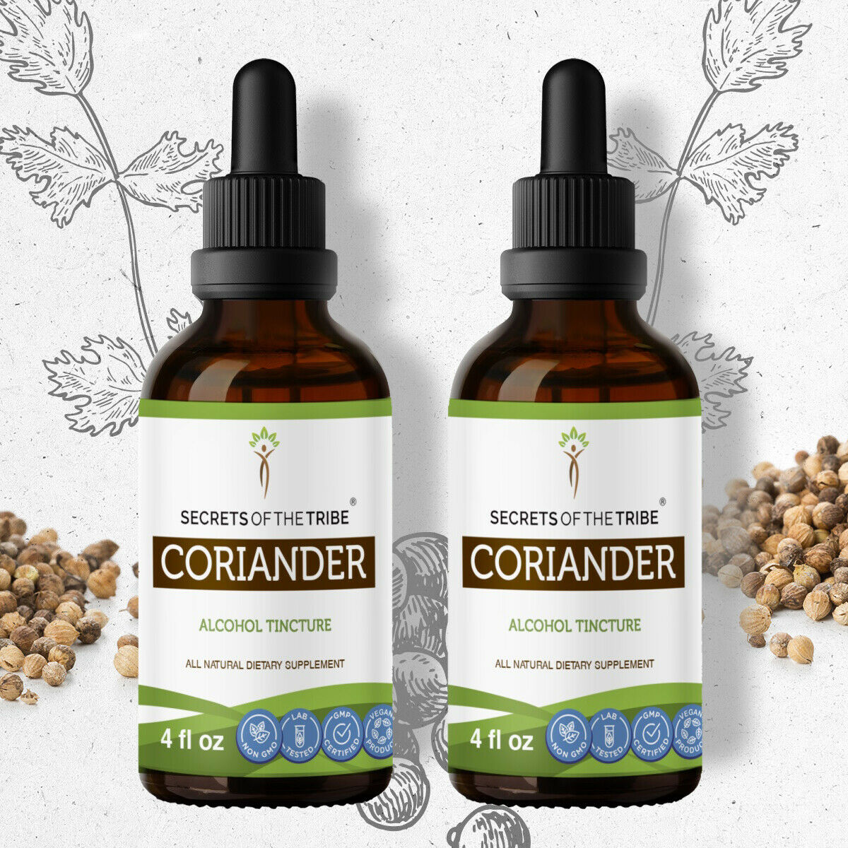 Coriander Tincture Alcohol Extract, Organic Dried Coriander (Coriandrum