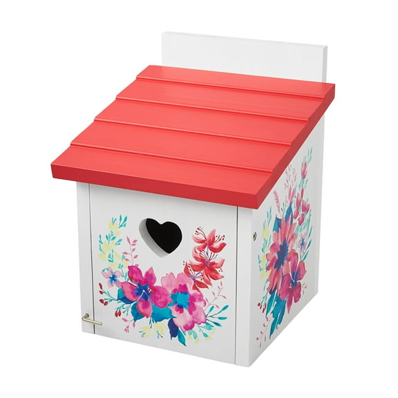 The Pioneer Woman Fresh Floral Wood Heart Bluebird House, Orange White