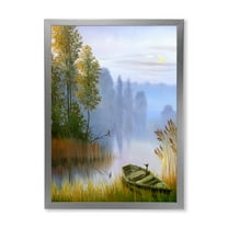 Designart 'The Bank Of The Lake With The Boat' Traditional Framed Art Print