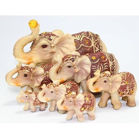 Elephant Family Figurine - Feng Shui Set of 7 ~ Vintage Elephant Family Statues Wealth Lucky Figurines Home Decor Housewarming Congratulatory Gift