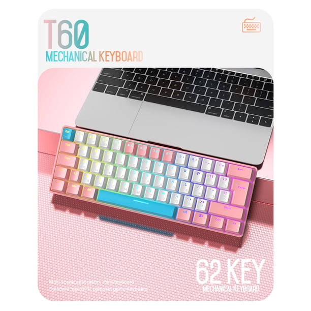 Teclado para juegos T60, interruptor rojo/azul, 62 teclas, teclado con cable para juegos, Mini USB con cable
