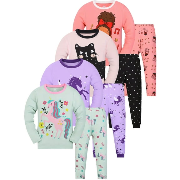 QEFJNO Cotton 2 Pieces Pajamas for 2-9Y Girls Sleepwear Toddler Kids Clothes Tops and Pants Set - Unicorn