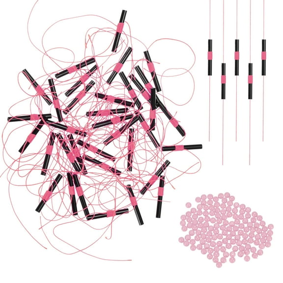 Uxcell Slip Bobber Stops for Fishing [100PCS] - Float Bobber Stopper Knots Nylon String with Beads - Pink