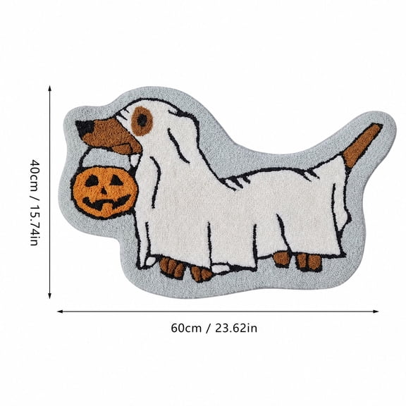 Halloween Dachshund Ghost Shaped Area Rug, Pumpkin Trick‑or‑Treat Dog Pattern Non‑Slip Accent Mat for Entryway, Bathroom & Living Room Indoor Halloween Home Decor