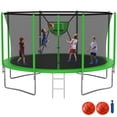 thumbnail image 1 of KOFUN Trampoline with Basketball Hoop, 1500lbs 10FT 12FT 14FT 16FT Trampoline for Adults and Kids, No Gap Design Backyard Trampoline with Enclosure Net, Ladder, Green, 1 of 8